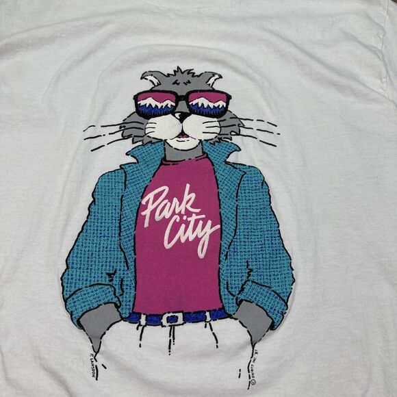 Vintage Cool Cat Park City Utah Puff Print 1987 T Shirt Mens Size XL - Picture 3 of 6